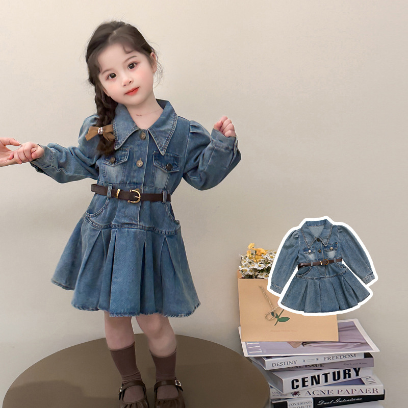 女童牛仔连衣裙春秋款2025新款儿童韩版时尚小女孩公主裙小童秋装|undefined