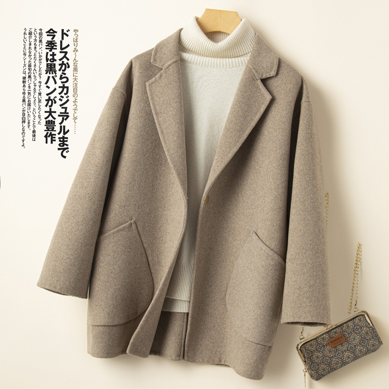 Cocoon-Shaped Double-Sided Short-Sleeved Cashmere Coat, Short Style, 2023 Autumn and Winter Korean Version, New Loose Fit for Petite People, Wide Version Woolen Coat Cocoon-Shaped Double-Sided Short-Sleeved Cashmere Coat, Short Style, 2023 Autumn and Winter Korean Version, New Loose Fit for Petite People, Wide Version Woolen Coat