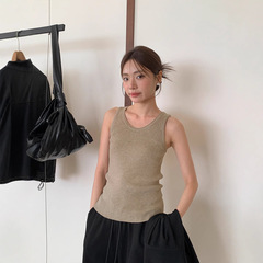 广州十三行2025秋韩风U领卷边多色遮副乳修身显瘦吊带背心女02959