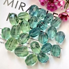 天然蓝绿萤石随型散珠大颗粒不规则刻面绿色系水晶配件DIY手串