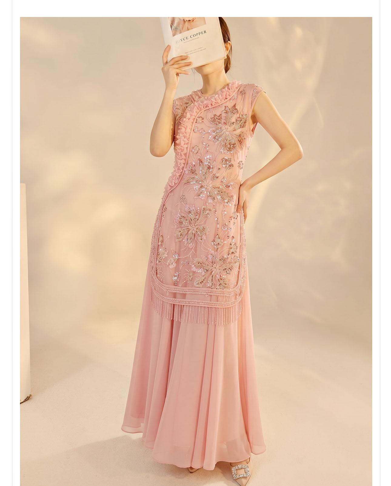 Đầm maxi nữ thêu hoa cao cấp kiểu mới — màu hồng chi tiết 11