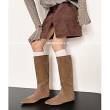 2025秋冬超火绝美巨好看美拉德小个子内增高坡跟真皮高筒堆堆长靴