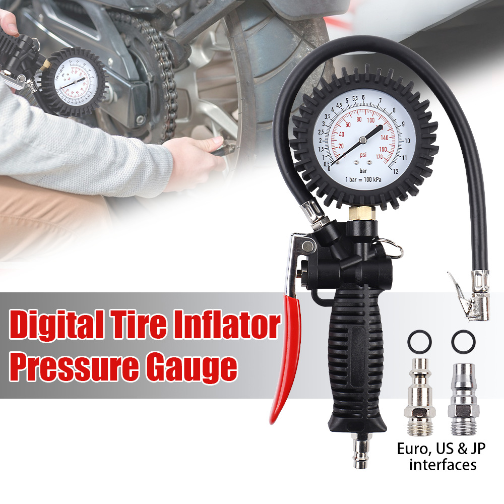 Mechanical pointer tire pressure gun (European, Japanese, and American standards) car tire inflator with pressure gauge, auto repair tool