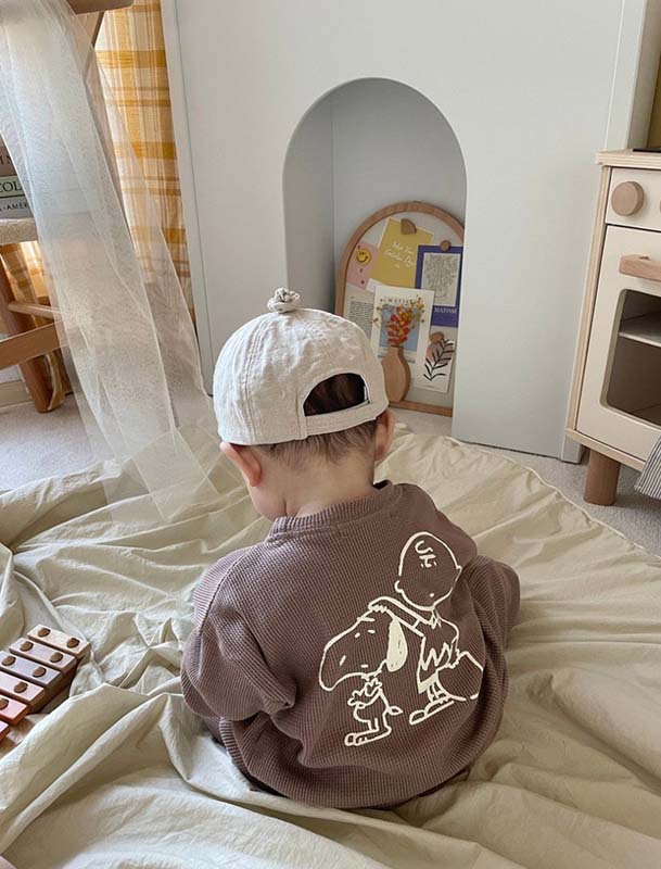 Vêtements pour enfants coréens bébé trésor automne nouveau graffiti dessin animé tête humaine pull pantalon ensemble deux pièces_voghion.com