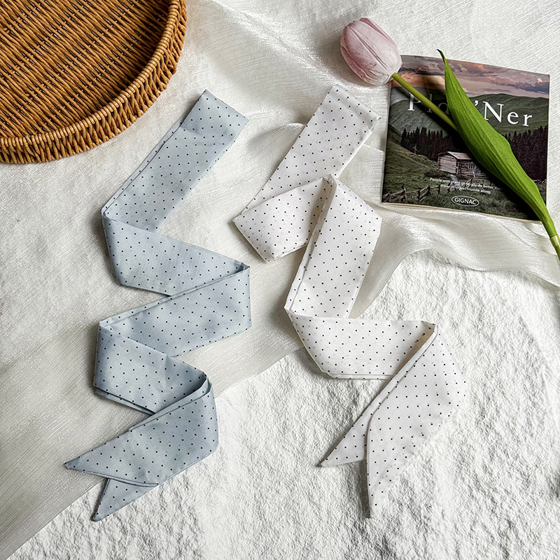 Bufanda de seda larga francesa de lunares, sensación de alta calidad, bufanda decorativa de primavera y verano, bolsa de cintura, cinta para el cabello, cinta para el cabello, cinta para el cabello
