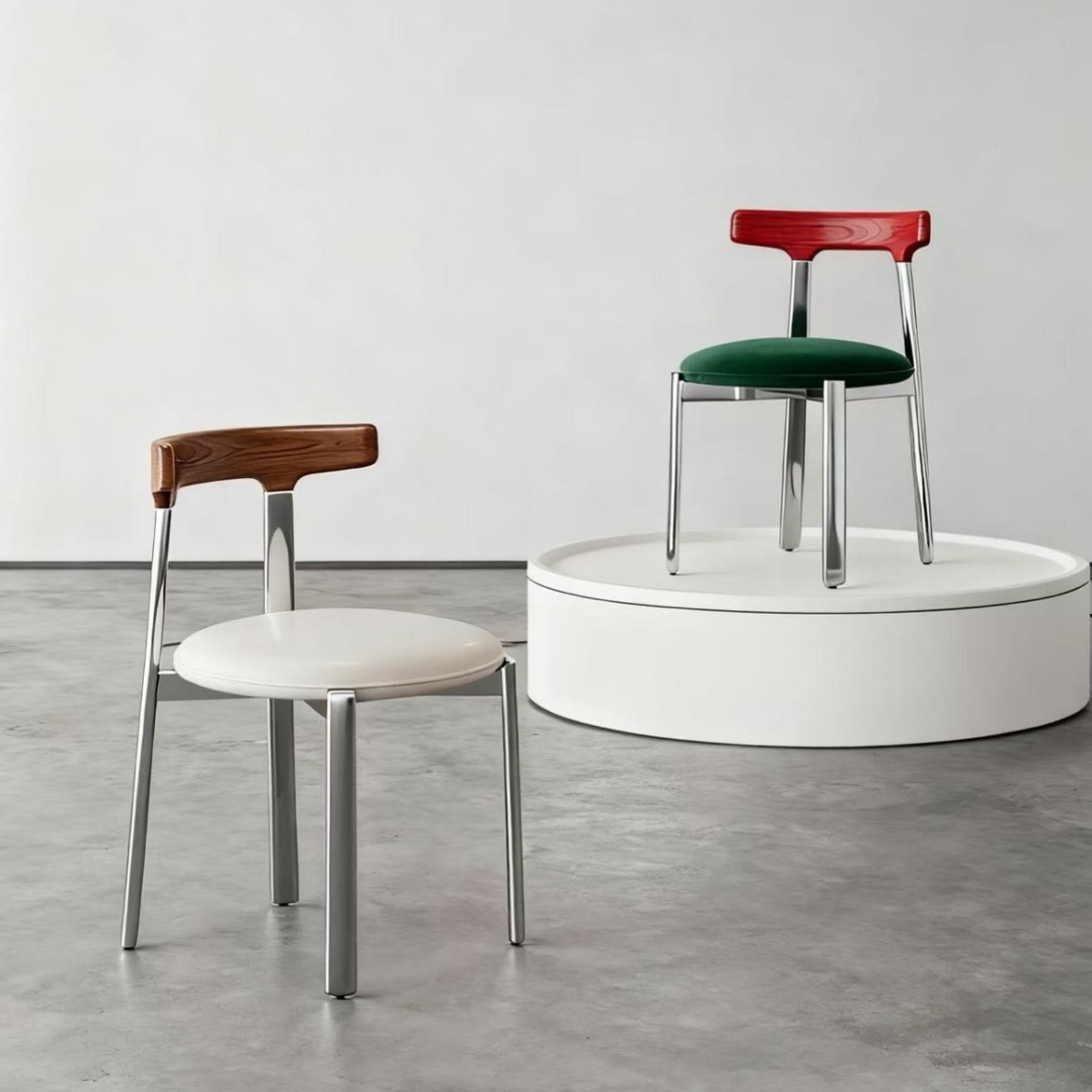 Shuangjing Carefully Selected Italian Minimalist Stainless Steel Dining Chairs, Light Luxury Style Solid Wood Mid-Century Style Home Dining Tables and Chairs Bauhaus