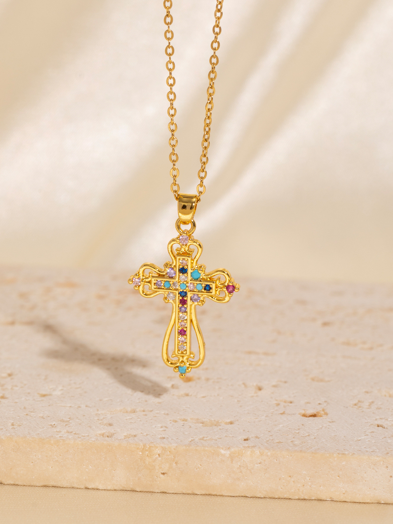 Copper Plating Cross Pendant Necklace display picture 4