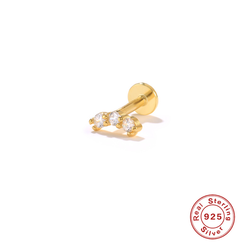 INS simple tres diamantes s925 pendientes de plata esterlina 16G hilo de cabeza plana piercing pendientes de cartílago