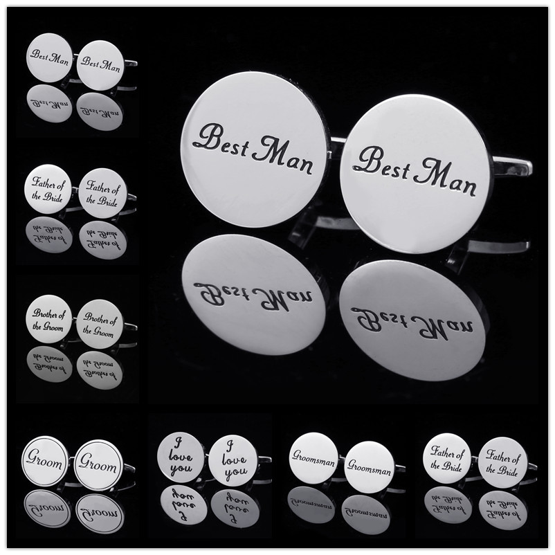 Titanium steel round mirror surface wedding letter combination groom cufflink, stylish and high-end French-style shirt cufflink