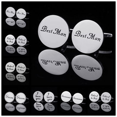 Titanium steel round mirror surface wedding letter combination groom cufflink, stylish and high-end French-style shirt cufflink