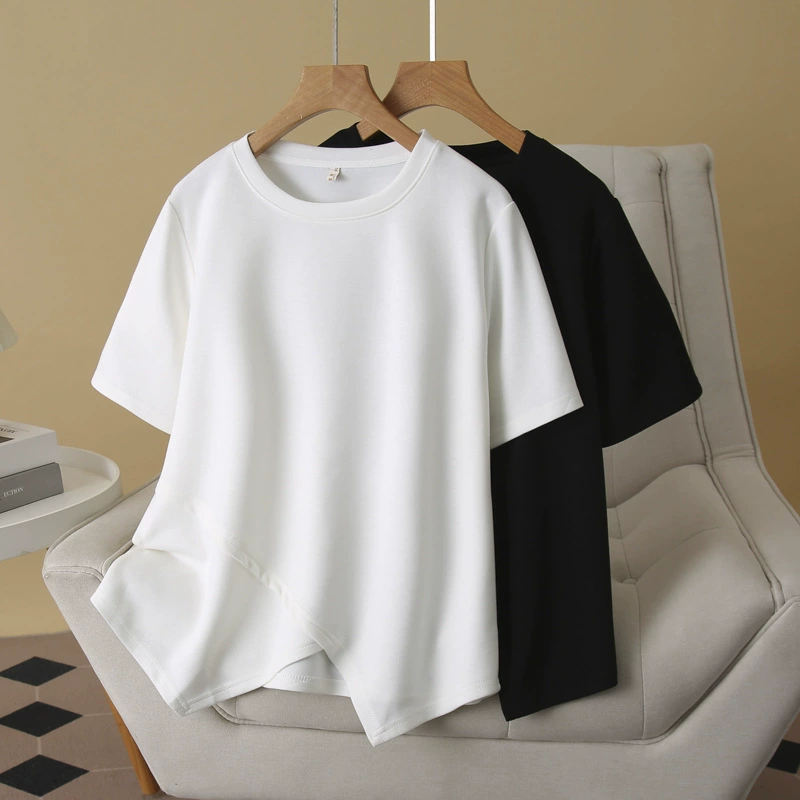 Большой размер женская футболка с короткими рукавами нерегулярный подол 2025 летний Xiaozhong модный топ с открытым вилом и повседневным маятником 2523