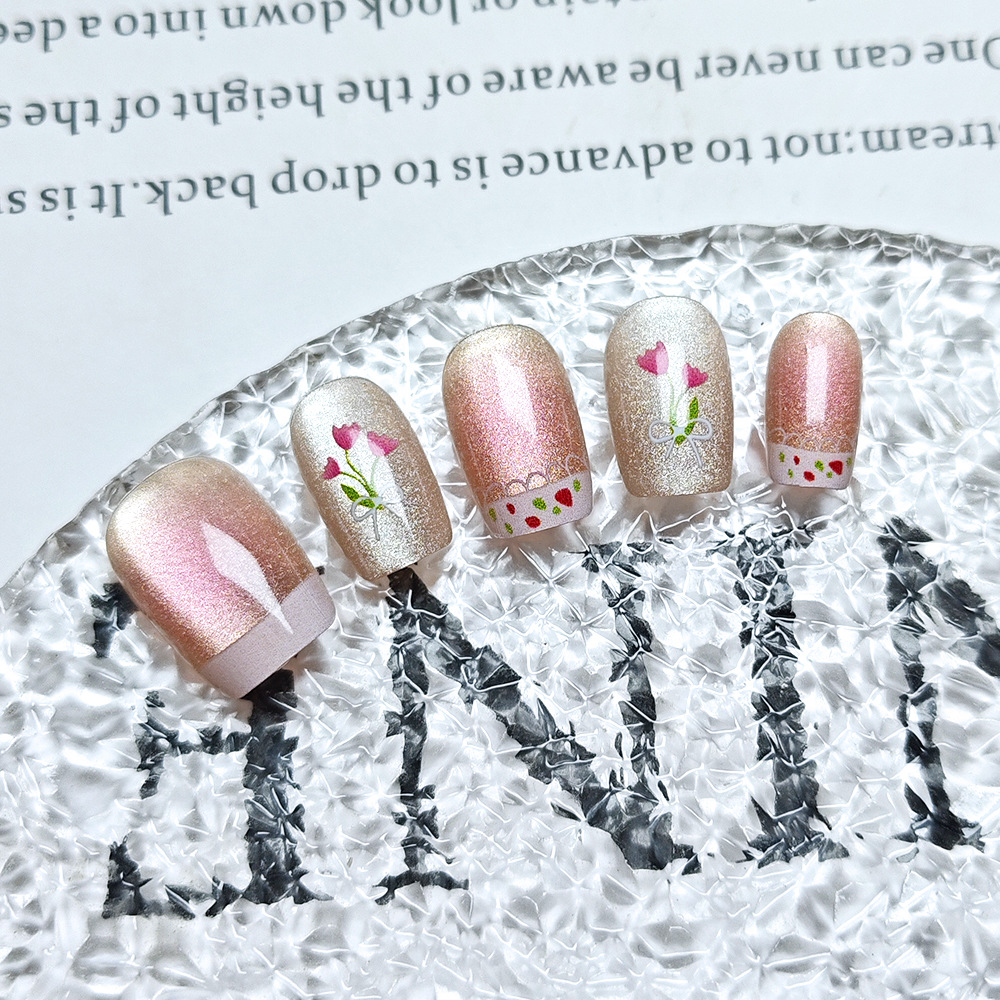 10 piezas de uñas de amor simple de código dividido, ojo de gato, tulipán, pegatina de uñas, arco, armadura corta rosa