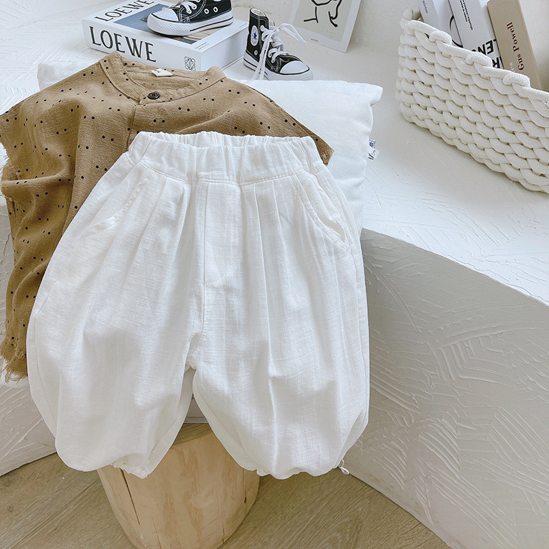 2023 Summer Children's Fashionable Boys' Polka Dot Sleeveless Shirt + Cropped Harem Pants Drawstring Carrot Pants Set Trendy