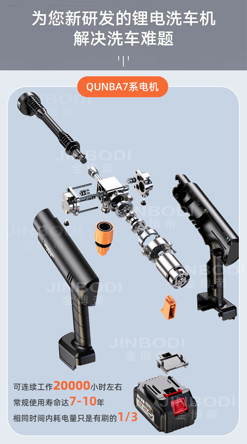 Suitable for Power Wireless High-Pressure Car Washing Machine Lithium Battery Portable High-Pressure Water Gun Charging Car Washing and Watering Flowers for Home Use