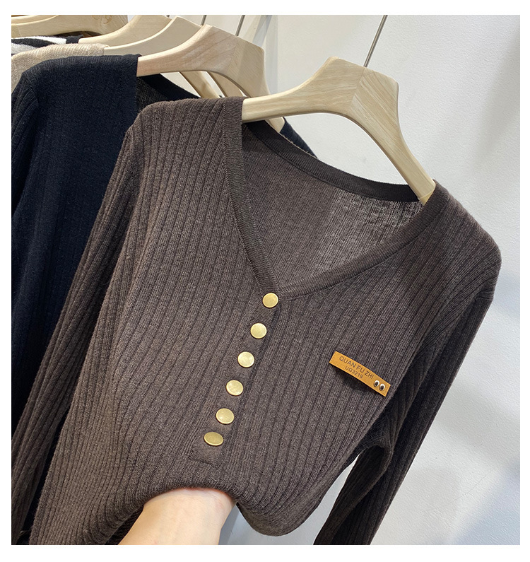 Maglione lavorato a maglia di base per abbigliamento femminile, maglione da donna, autunno, nuovo stile, scollo a V, maniche lunghe, maglione interno alla moda e temperamento_voghion.com