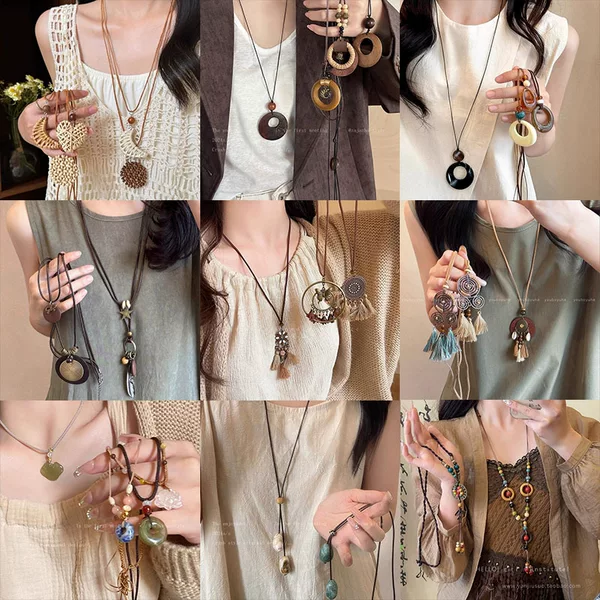 New Chinese-Style Retro Tassel Necklace for Women, Bohemian Style, Ethnic Style, Unique Temperament, Zen-Inspired Clavicle Necklace Accessory