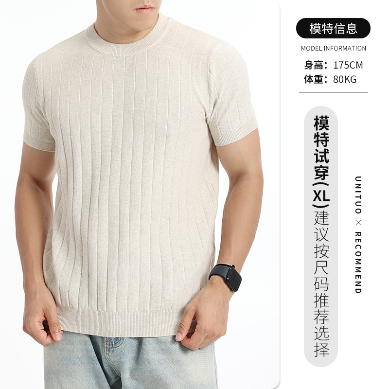 Europa y los Estados Unidos transfronterizos hombres pozo tejido de punto camiseta de cuello redondo mangas cortas 2026 verano ligero de negocios de alta calidad ropa de hombre