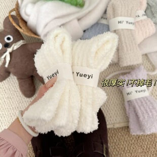 Very thick coral fleece home socks for autumn and winter solid color half velvet padded warm sleeping socks plush tube socks for women