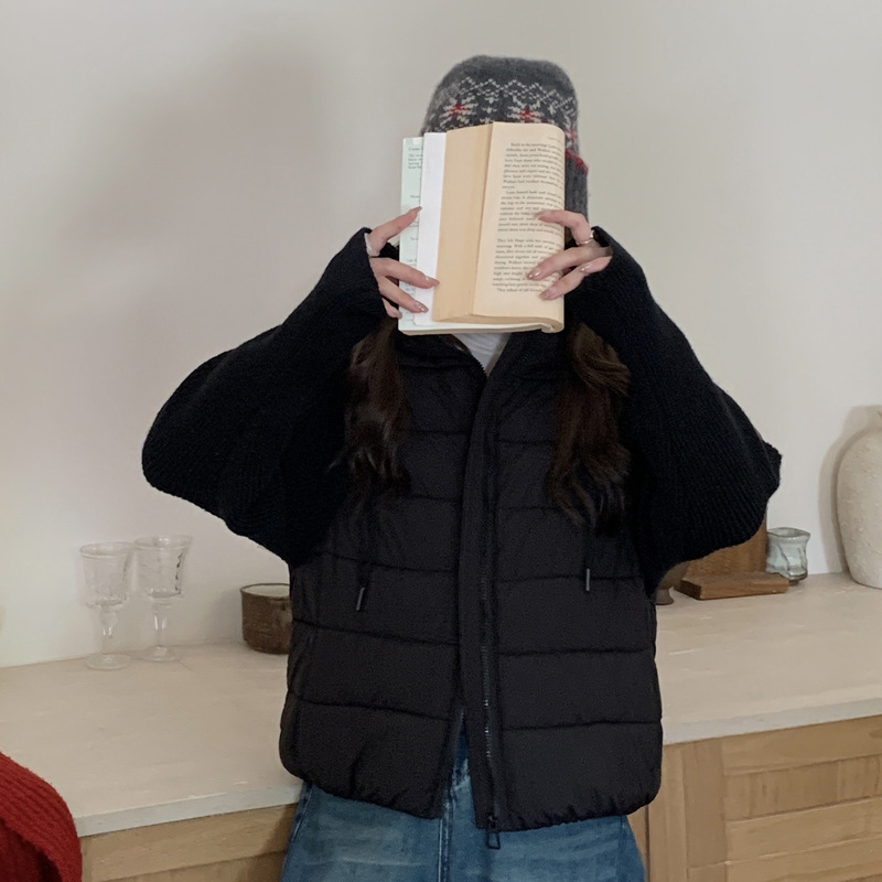 轻薄针织拼接棉服女短款连帽韩版2025冬季新款韩版棉衣棉袄外套|undefined