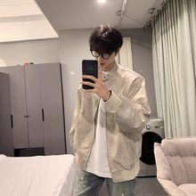 美式复古扎染皮衣外套男秋冬款潮牌拼接设计飞行员夹克短款棒球服