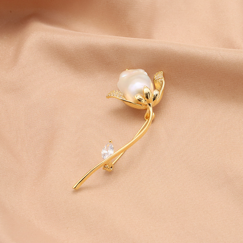 Nuevo barroco perla broche Luz de lujo de alta calidad accesorios Rosa joyería ramillete 18K oro real galvanoplastia image 2