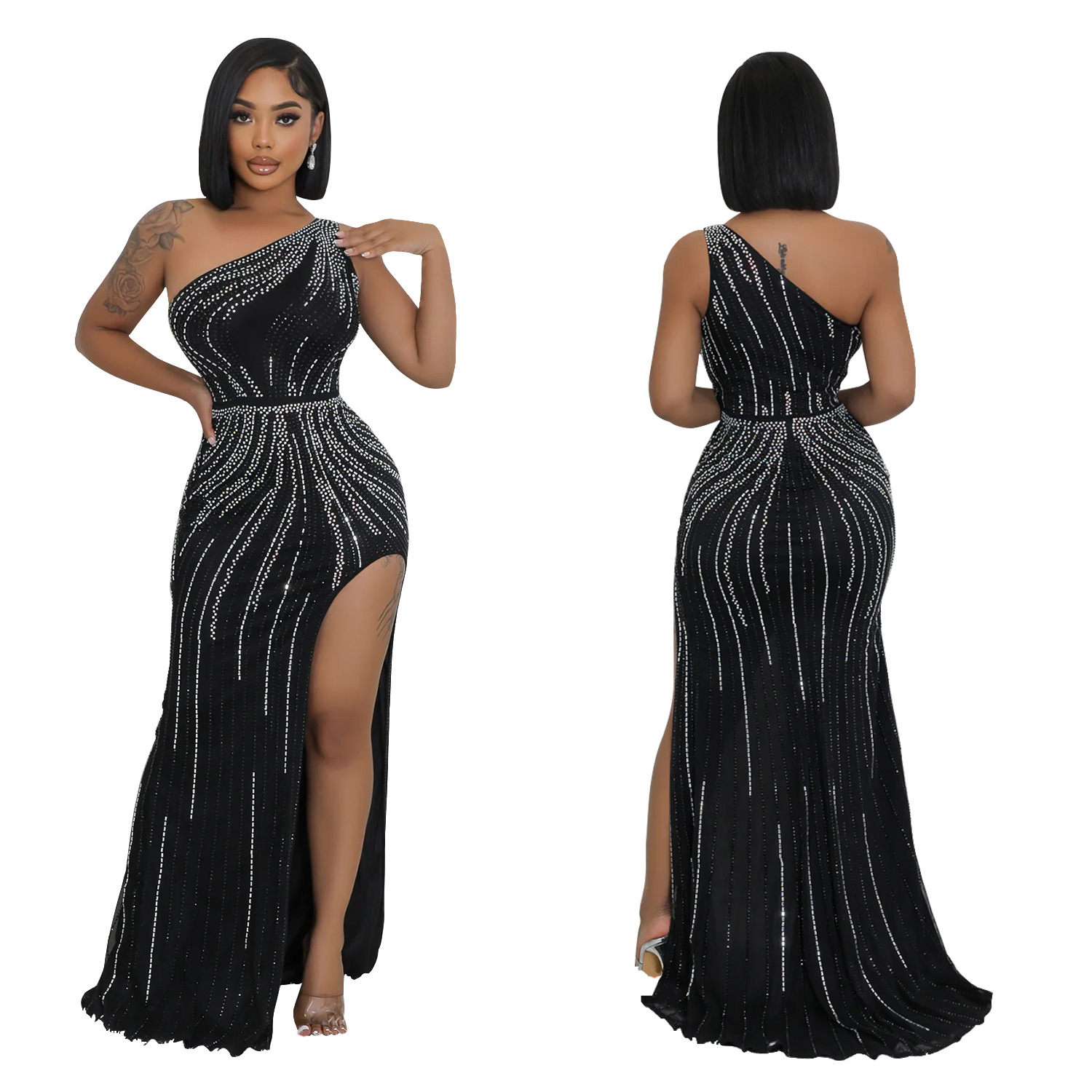 C6961 Cross-border AliExpress Amazon Estación independiente Moda europea y americana Moda femenina Vestido sexy de diamantes calientes Largo