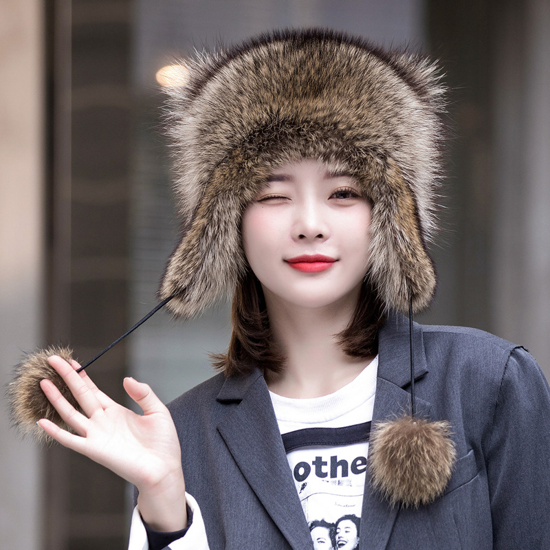 new pattern Raccoon fur Coon Hat The whole skin leather and fur Hat men and women Same item adult children outdoors Ear keep warm