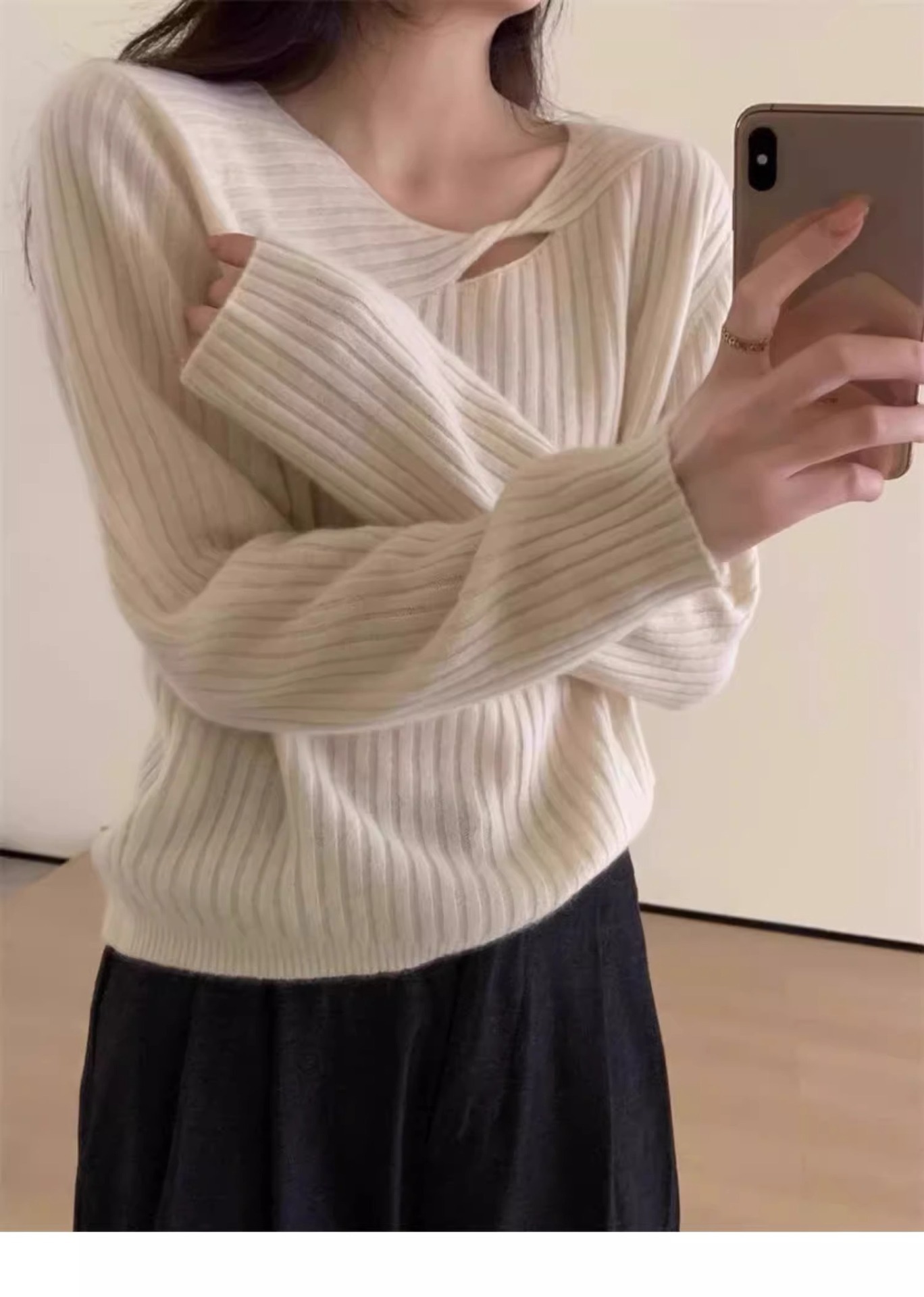 2025 nuevo diseño de torsión de hombro suéter de overhead mujeres otoño invierno vestido en el interior con camiseta de punto de manga larga image 7