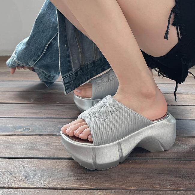 Dép sandal nữ đế dày gót cao mũi hở phong cách thể thao — Màu đen, Màu xám