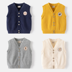2024 Spring Children's Vest Boys Spring and Autumn Cartoon Vest Knitted Vest Baby Thin Outerwear Boys' Waistcoat 
