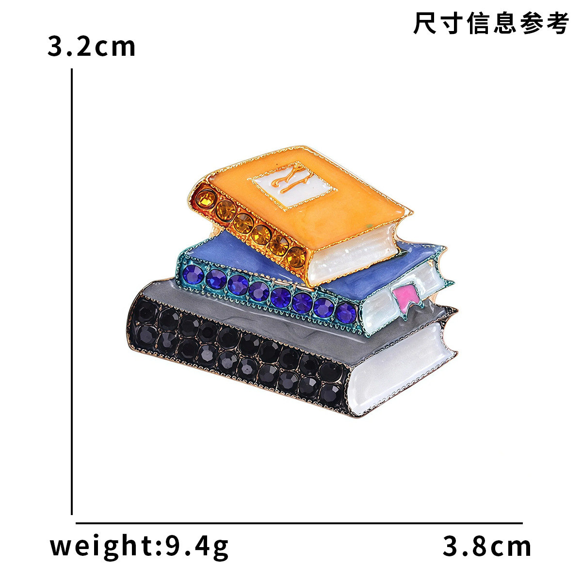 European and American New Enamel Rhinestone Three-Book Shaped Brooch Creative Pin Trendy Unisex Clothing Accessory Brooch Jewelry