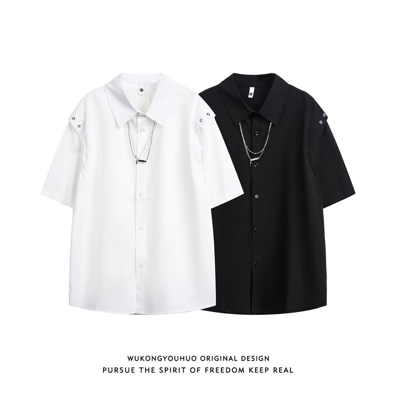 2026 Summer European and American Hip-Hop High-End Necklace Half-Sleeve Shirt for Men, Trendy Brand Loose Bf Style Casual Versatile Shirt 2026 Summer European and American Hip-Hop High-End Necklace Half-Sleeve Shirt for Men, Trendy Brand Loose Bf Style Casual Versatile Shirt