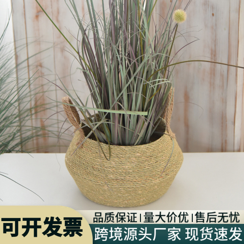 Cesta tejida portátil Cesta de flores de interior Maceta de paja Tejido de bambú Plantas Tejido de paja Cesta de paja plegable de piso al por mayor