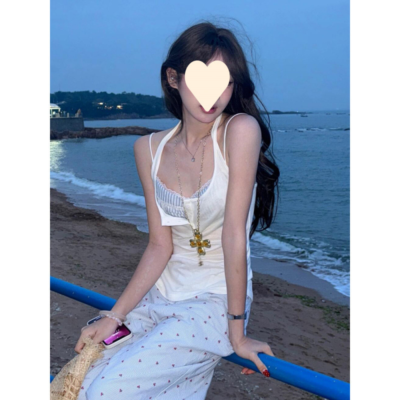 【天丝螺纹】美式辣妹白色吊带背心女夏修身无袖外穿叠穿上衣|undefined