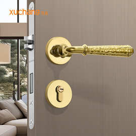 卧室分体磁吸静音门锁轻奢法式PVD金色房间木门奶油风门把手门锁