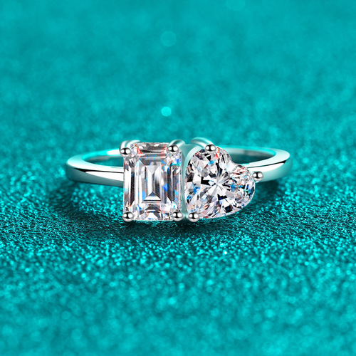 925 sterling silver ring women's special-shaped moissanite emerald cut ring plated pt950 gold meson manufacturer wholesale