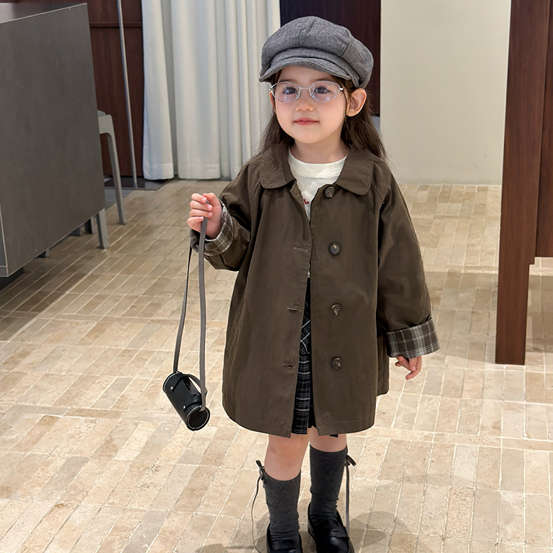 Girls' Trench Coat Spring and Autumn 2026 New Style Children's Autumn Casual Korean Version Mid-Length Coat Baby Autumn Jacket