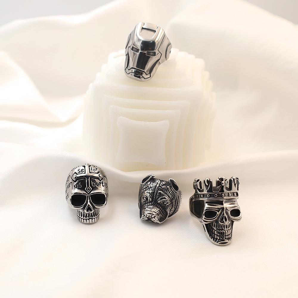Holiday, Street Occasion Stainless Steel Material Vintage Style Punk Geometric Skull Stainless Steel Plating Halloween Men'S Rings