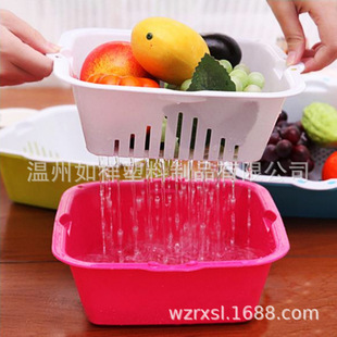 Plastic Kitchen Two-Layer Double-Layer Filter for Draining Fruits and Vegetables, Washing Rice Sieve, Vegetable Washing Basket, Rice Washing Basket, Rice Rinsing Basket
