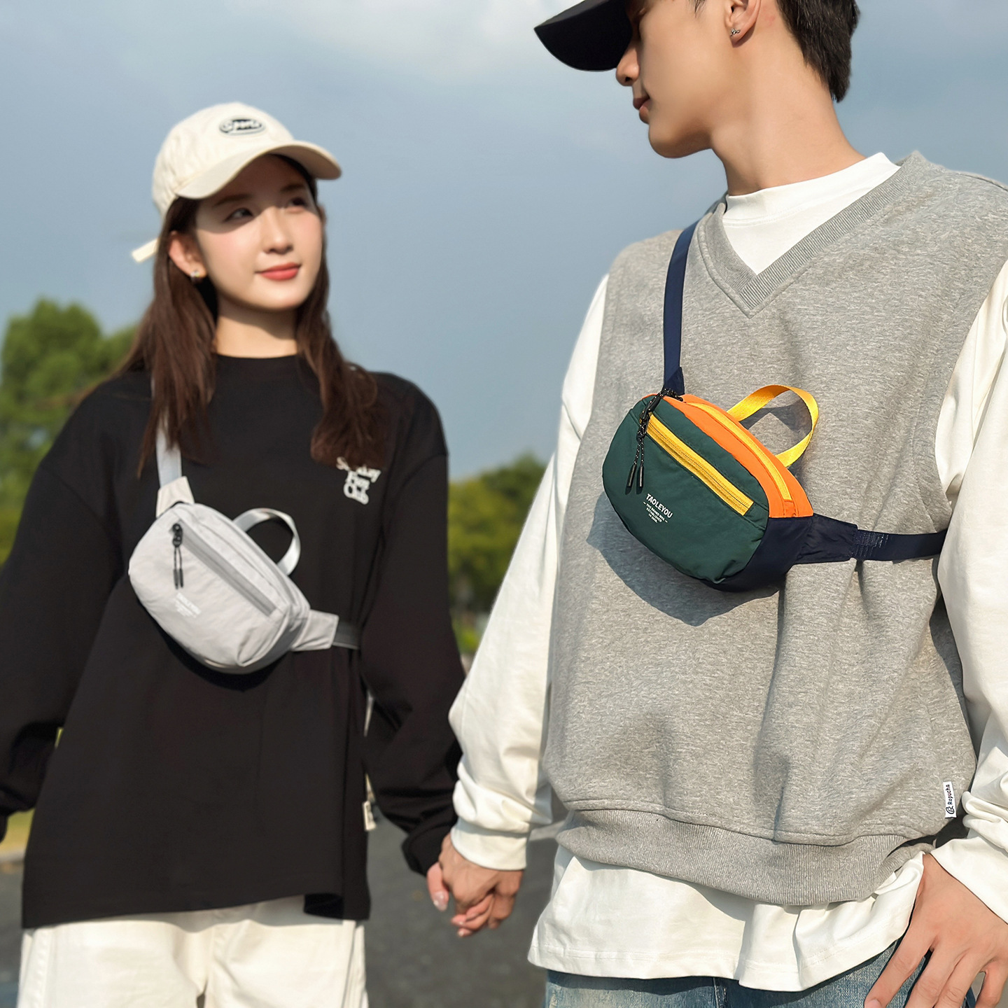 Outdoor Sports Lightweight Crossbody Bag New Trendy Motorcycle Style Chest Bag Contrasting Color Stitching Couple Style Shoulder Bag Wholesale