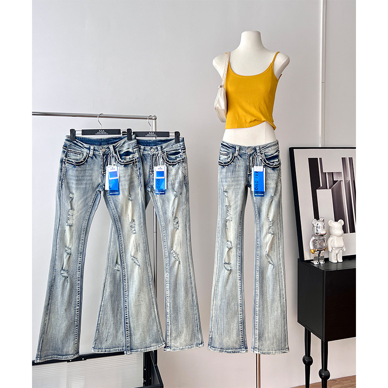 Supermodel Design Jeans for Tall Women, Vintage Hottie American Low-Waisted Bootcut Pants, Light Blue