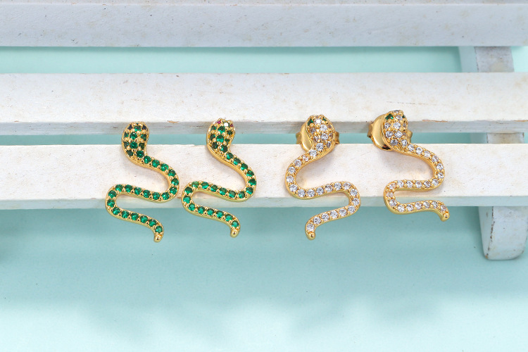 Unisex Gender Plating Design Creative Animal Snake Earrings Simple Diamond Retro Punk Snake Earrings