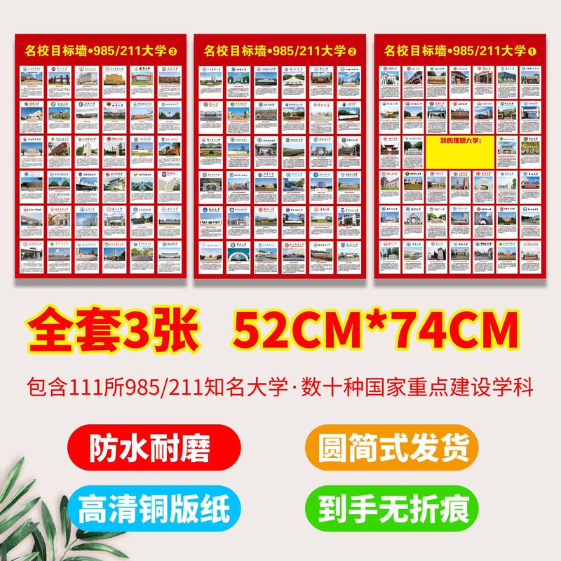 中国名門校図985 211学生大学目標図高校大学入試激励図名門校ポスター壁貼り|undefined