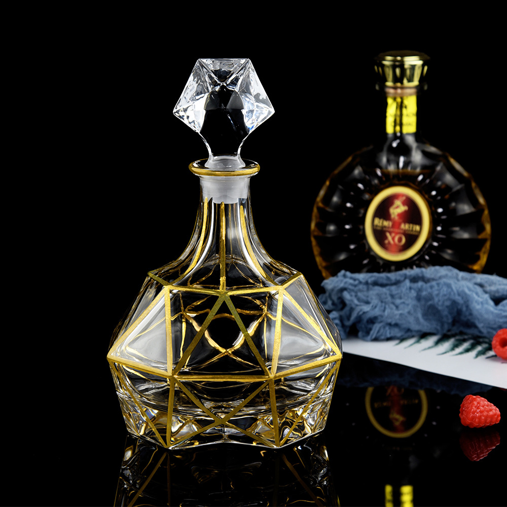 欧式轻奢威士忌酒杯套装描金 水晶玻璃洋酒杯子酒樽酒具家用送礼