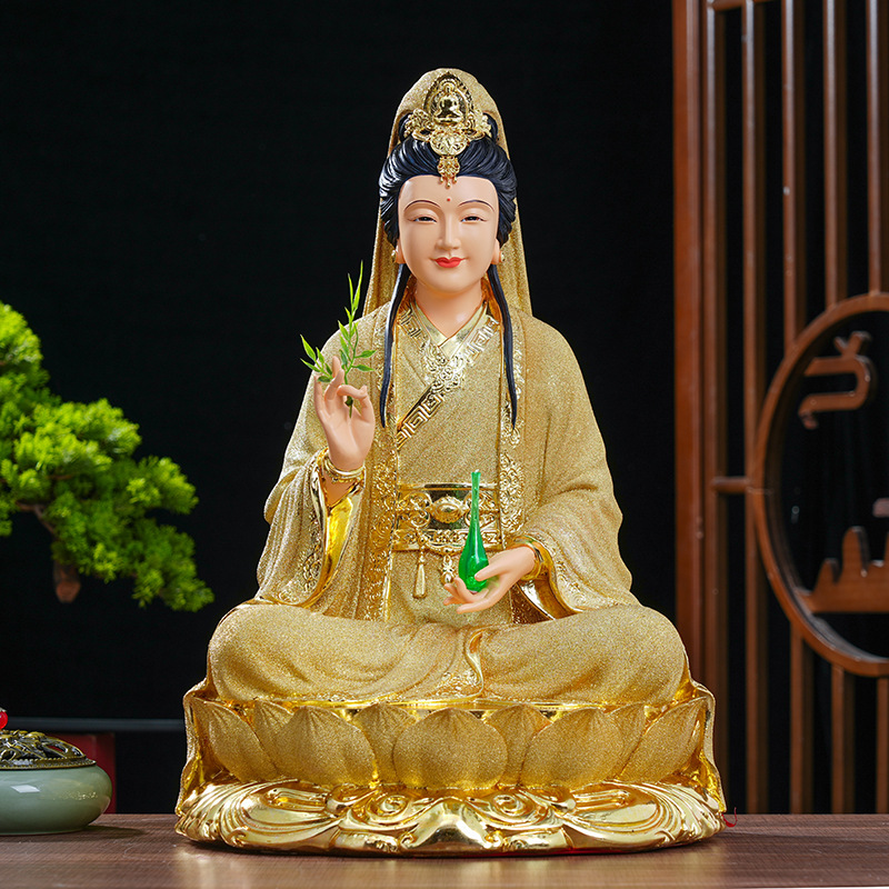 妙善观音菩萨佛像供奉仿汉白玉南海观世音菩萨家用坐莲慈航道人