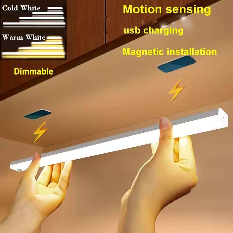 Led Intelligent Human Body Sensor Magnetic Long Strip Wireless Night Light Rechargeable Wardrobe Cabinet Wine Cabinet Bedroom