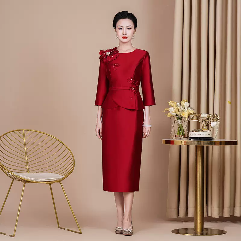 喜婆婆旗袍婚宴礼服妈妈装丈母娘结婚礼服连衣裙2025春季加厚新款