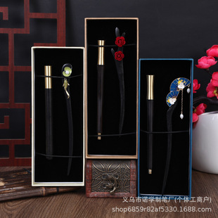 Retro Sandalwood Gift Pen Set Creative Tassel Hairpin Sandalwood Bookmark Exquisite Gift Brass Metal Signature Pen