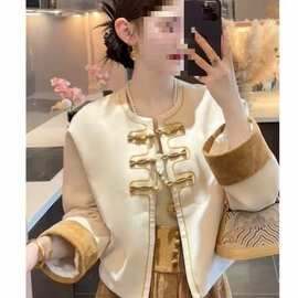 秋季网红新款新中式两件套女国风重工盘扣撞色显瘦外套阔腿裤