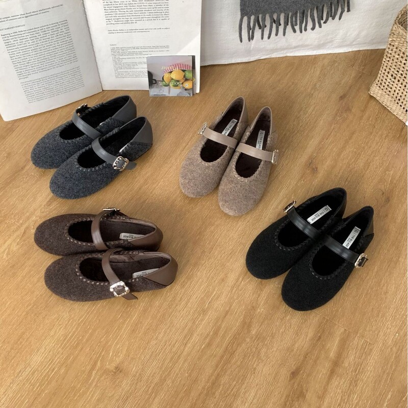Woolen + Super Soft French Fur Shoes for Women's Outer Wear 2025 Autumn and Winter Evening Style Fairy Style Mary Jane Shoes